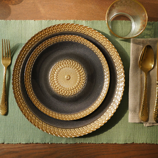 Set of 2 Charcoal Embellished Glass Dessert Plates