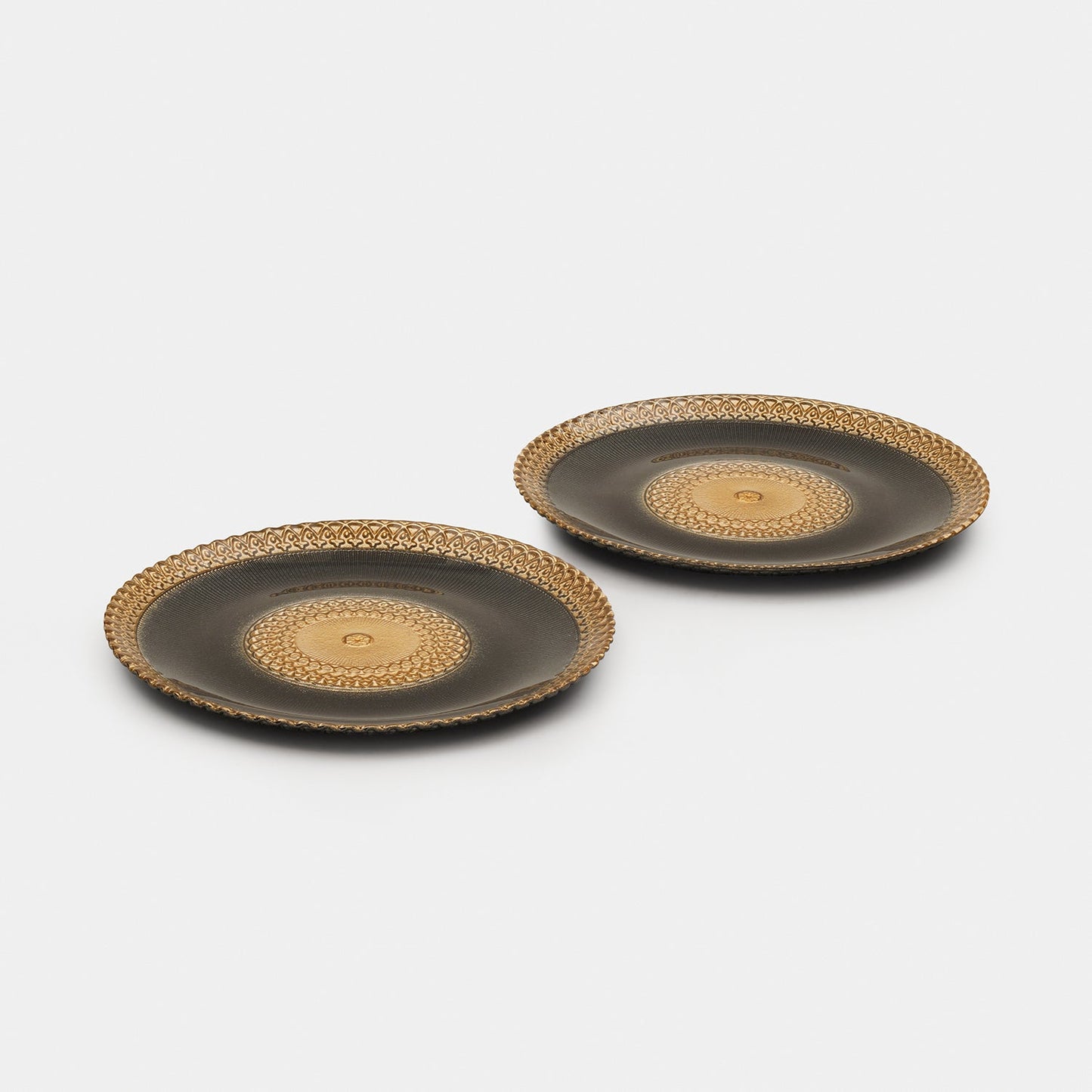 Set of 2 Charcoal Embellished Glass Dessert Plates