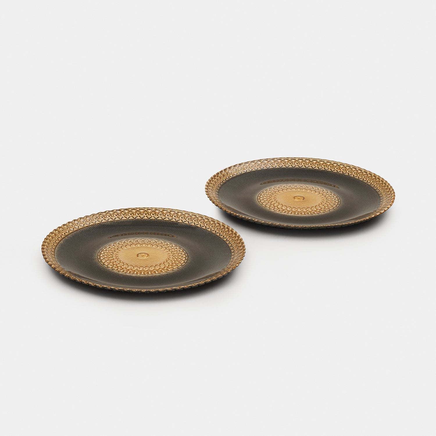 Set of 2 Charcoal Embellished Glass Dessert Plates