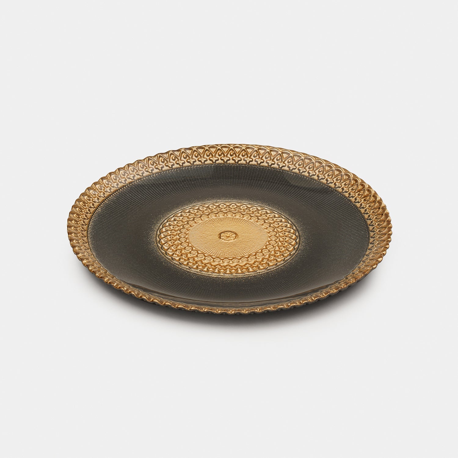 Set of 2 Charcoal Embellished Glass Dessert Plates