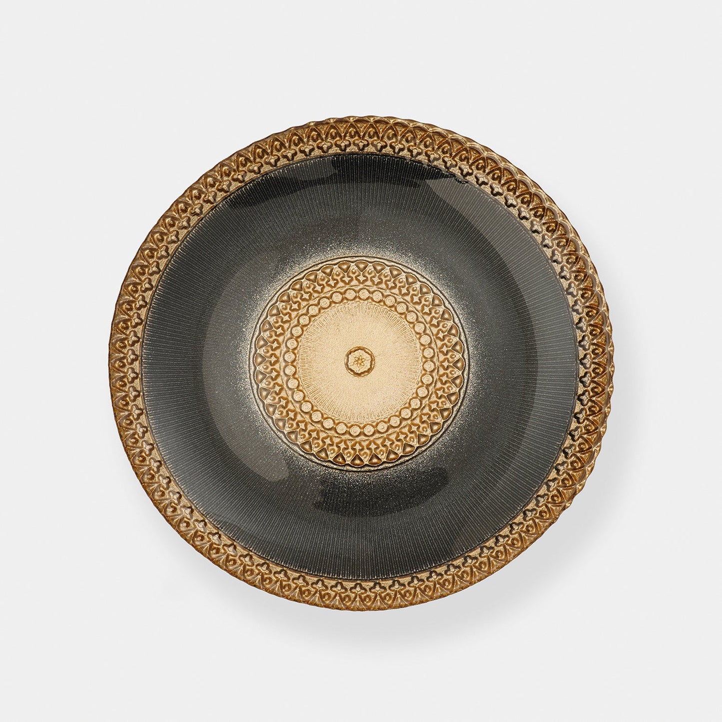 Set of 2 Charcoal Embellished Glass Dessert Plates