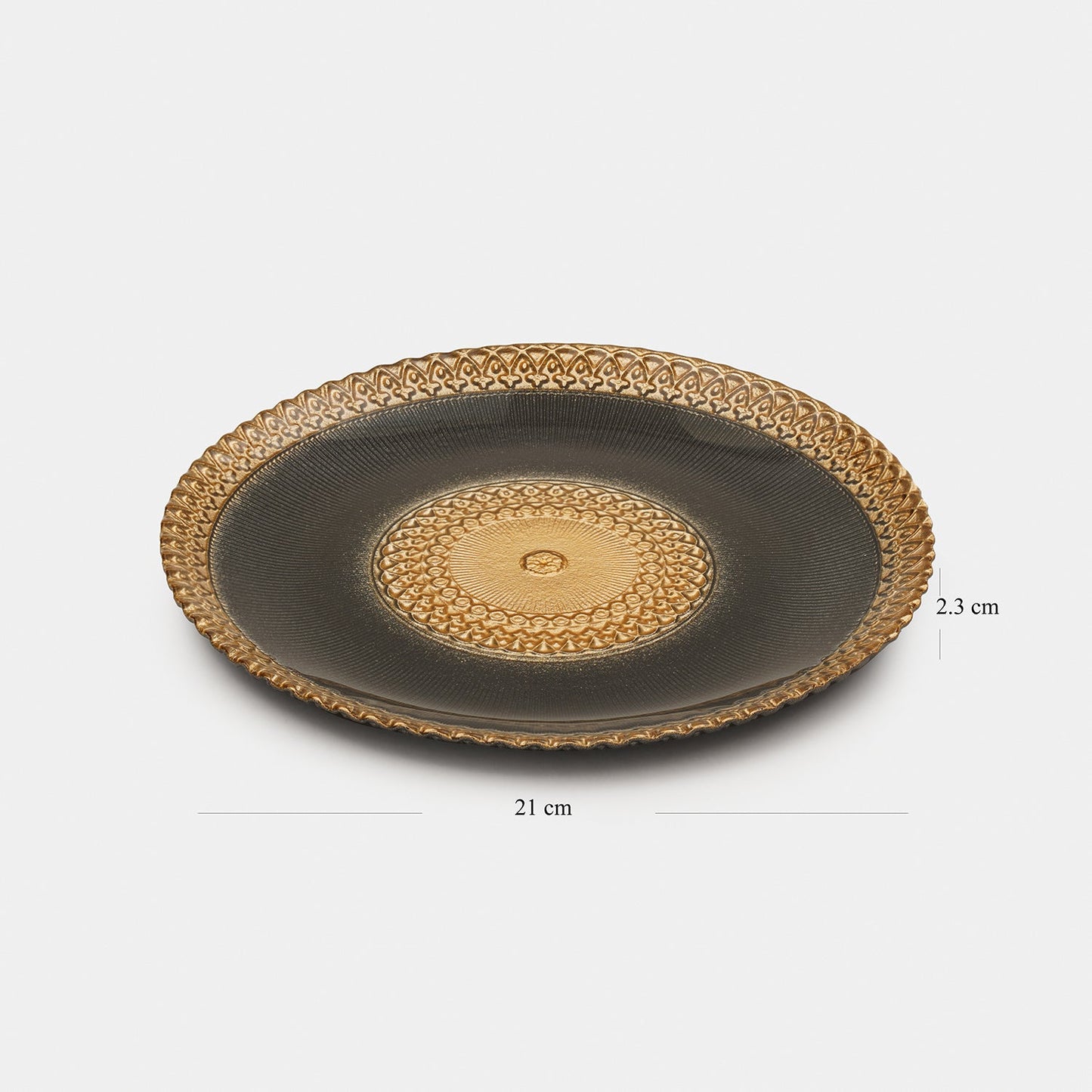 Set of 2 Charcoal Embellished Glass Dessert Plates