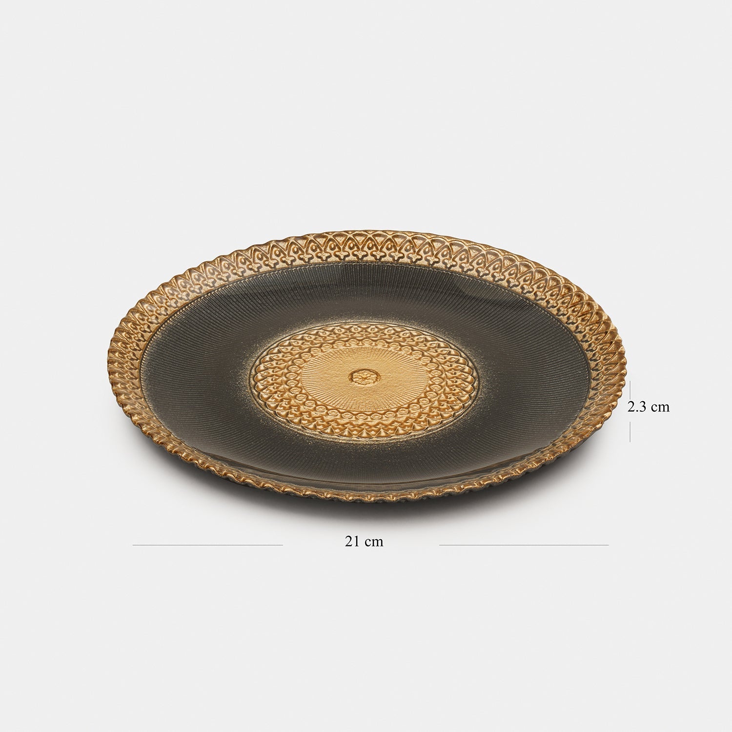Set of 2 Charcoal Embellished Glass Dessert Plates