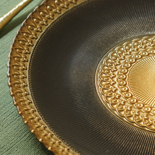 Set of 2 Charcoal Embellished Glass Dinner Plates