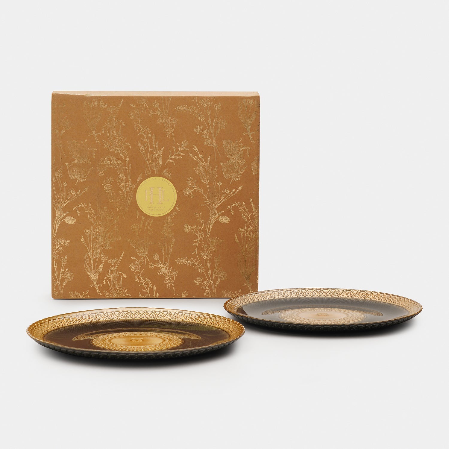 Set of 2 Charcoal Embellished Glass Dinner Plates