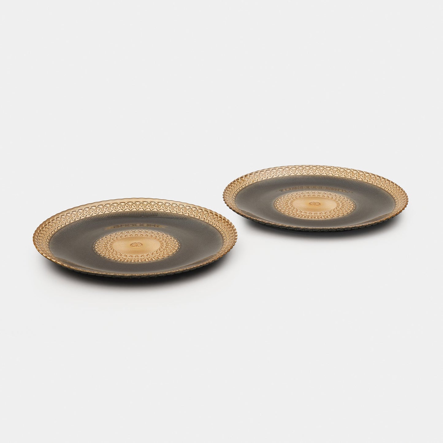 Set of 2 Charcoal Embellished Glass Dinner Plates