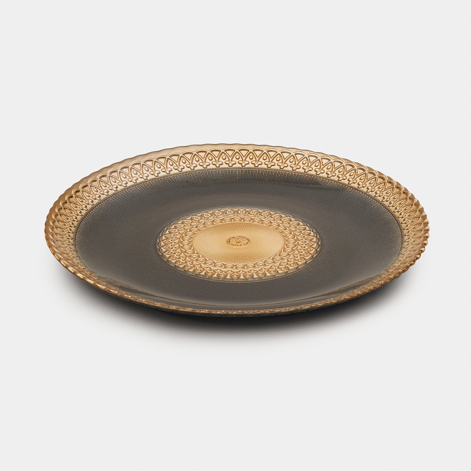 Set of 2 Charcoal Embellished Glass Dinner Plates