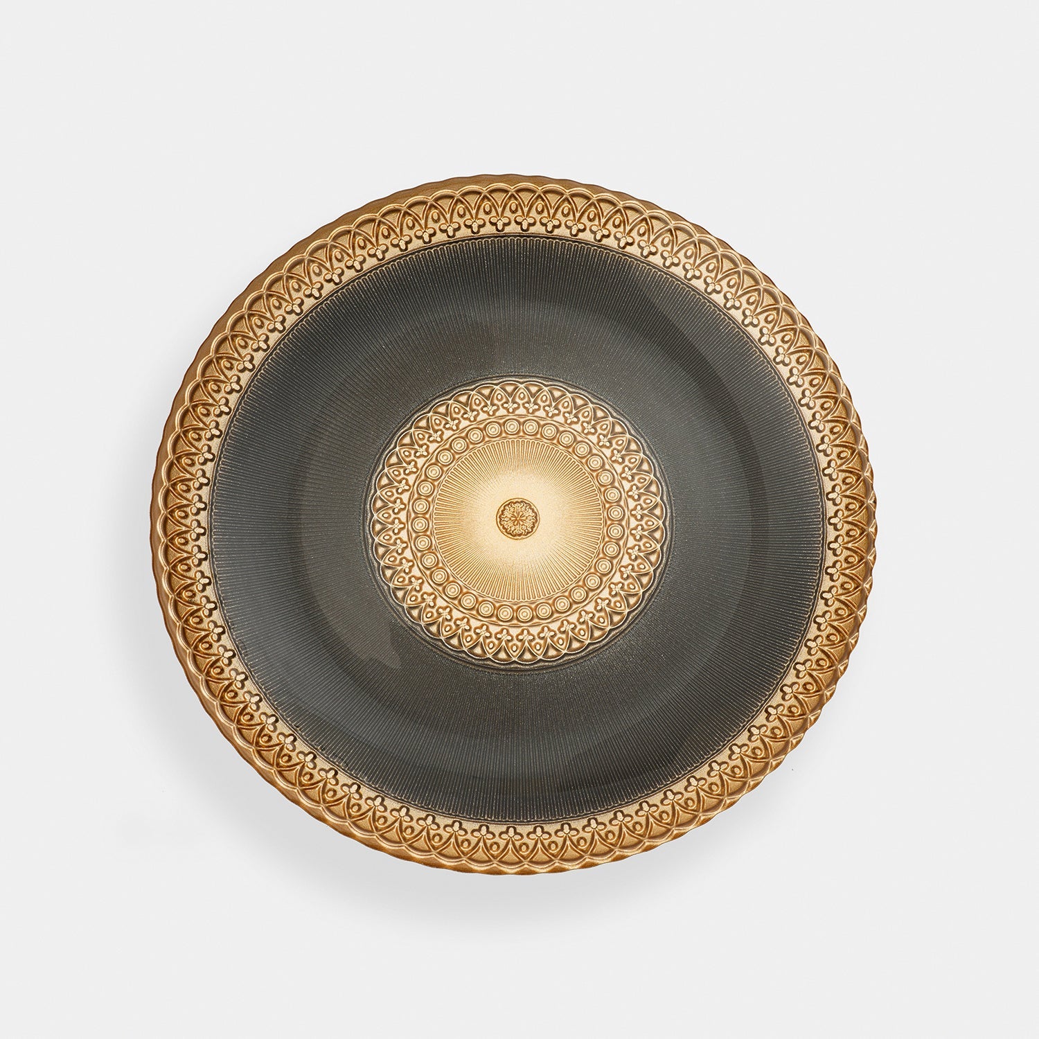 Set of 2 Charcoal Embellished Glass Dinner Plates