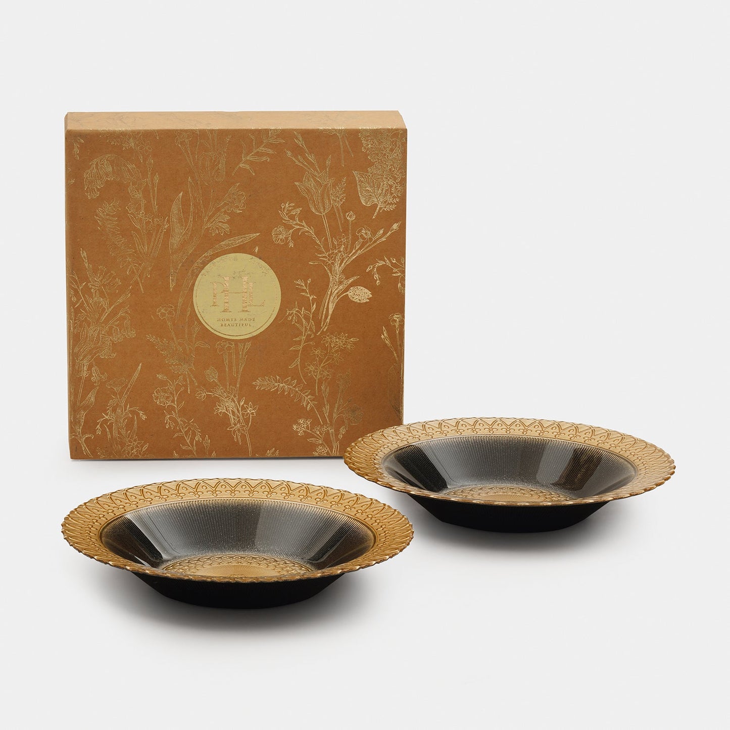Set of 2 Charcoal Embellished Glass Serving Bowls
