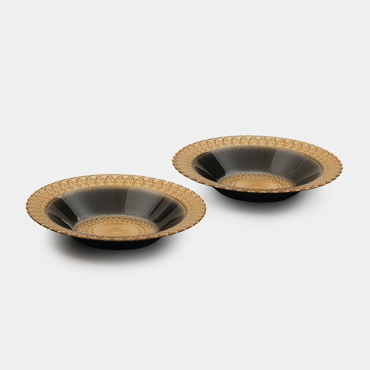 Set of 2 Charcoal Embellished Glass Serving Bowls
