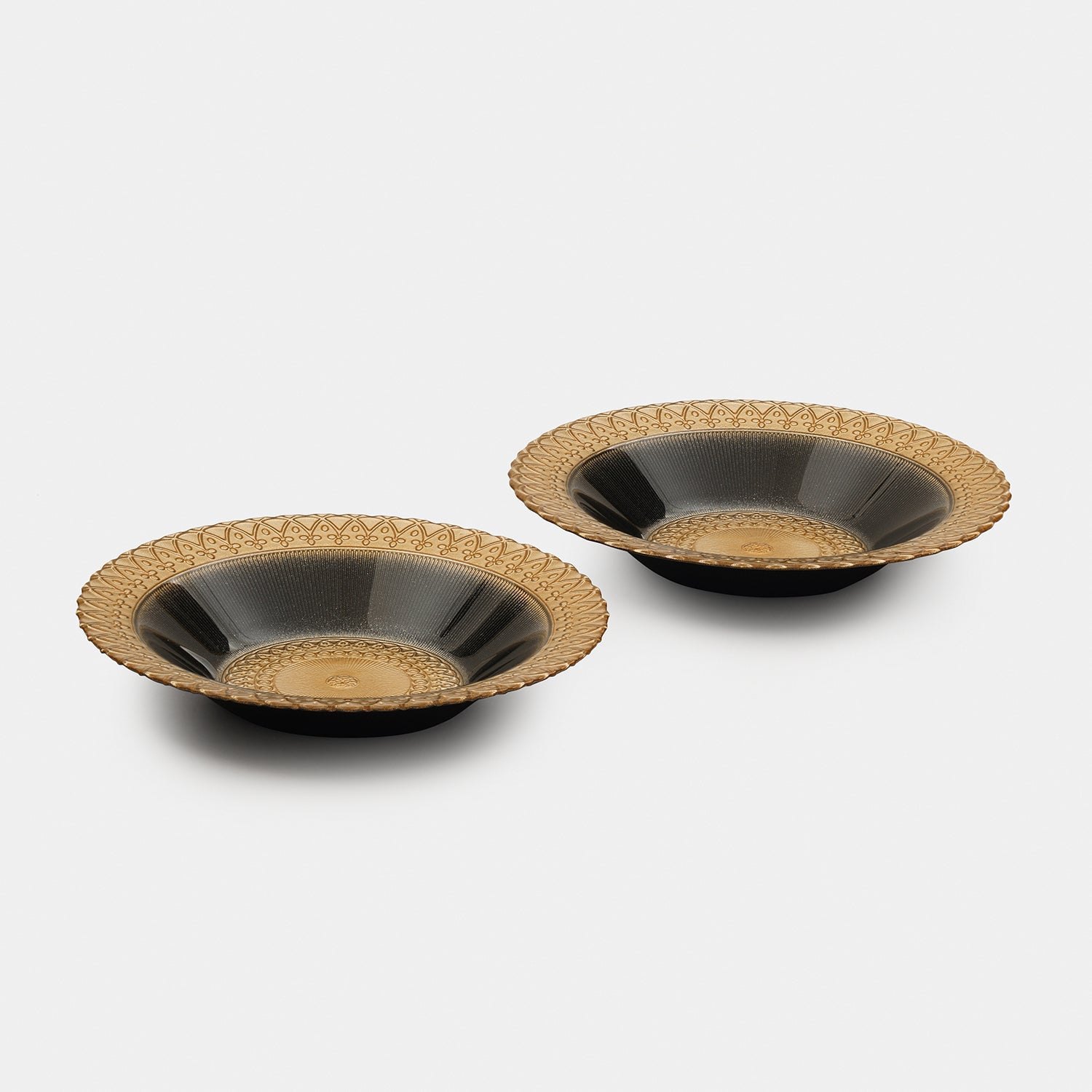 Set of 2 Charcoal Embellished Glass Serving Bowls