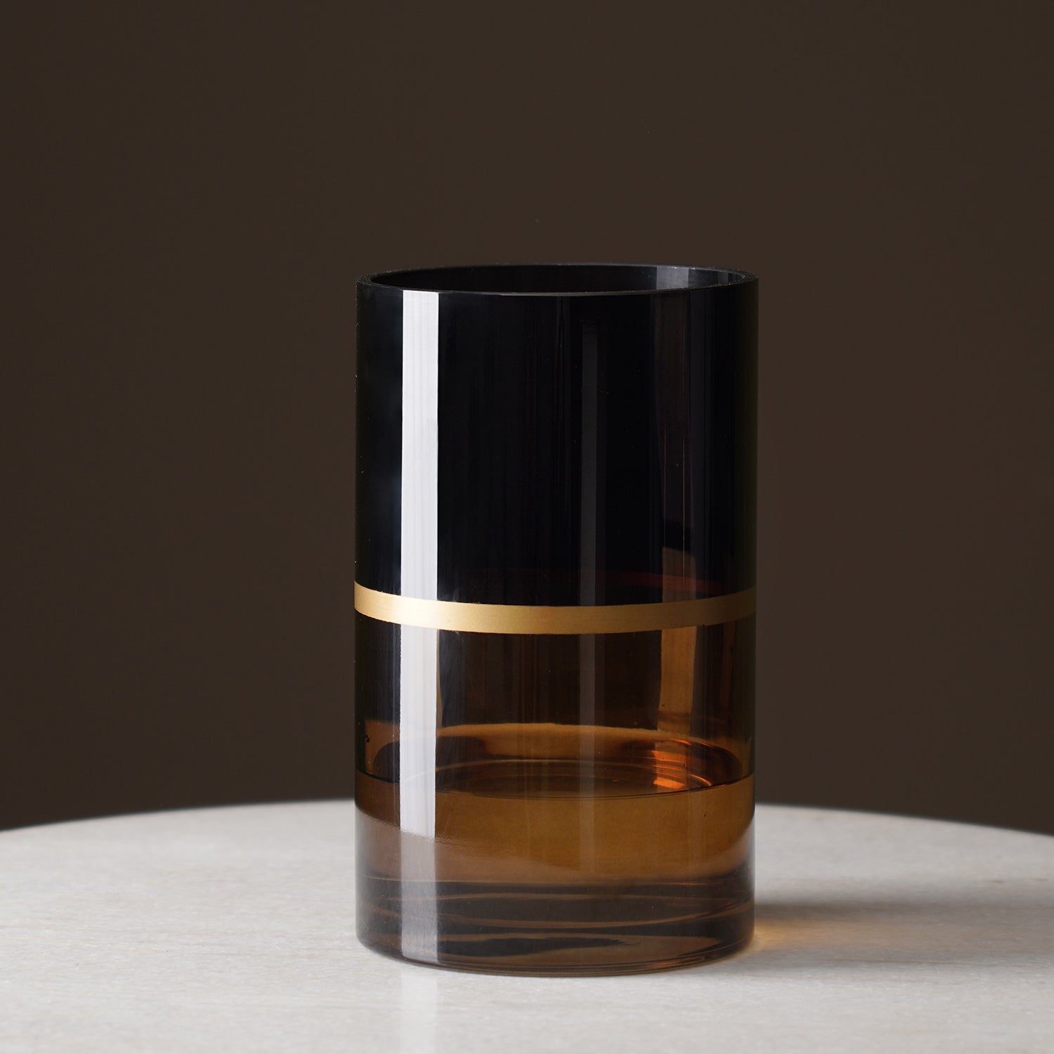 Brown & Black Two Tone Cylindrical Glass Vase