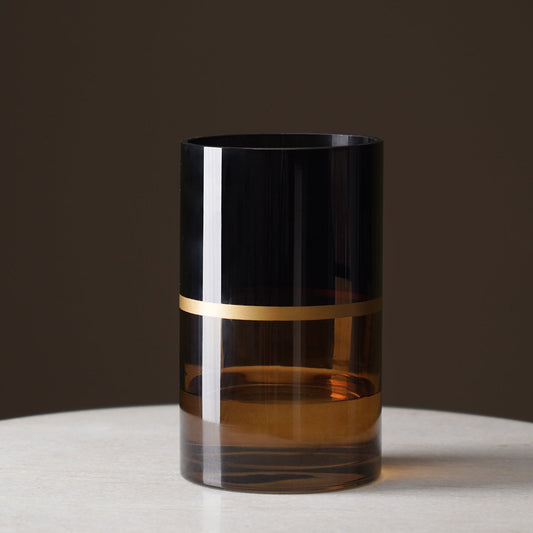 Brown & Black Two Tone Cylindrical Glass Vase