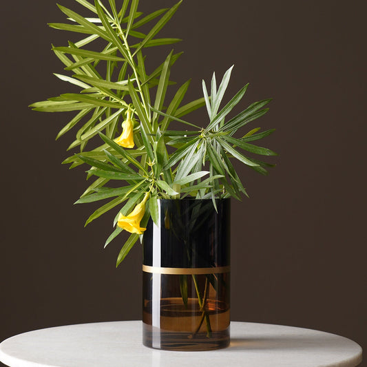 Brown & Black Two Tone Cylindrical Glass Vase