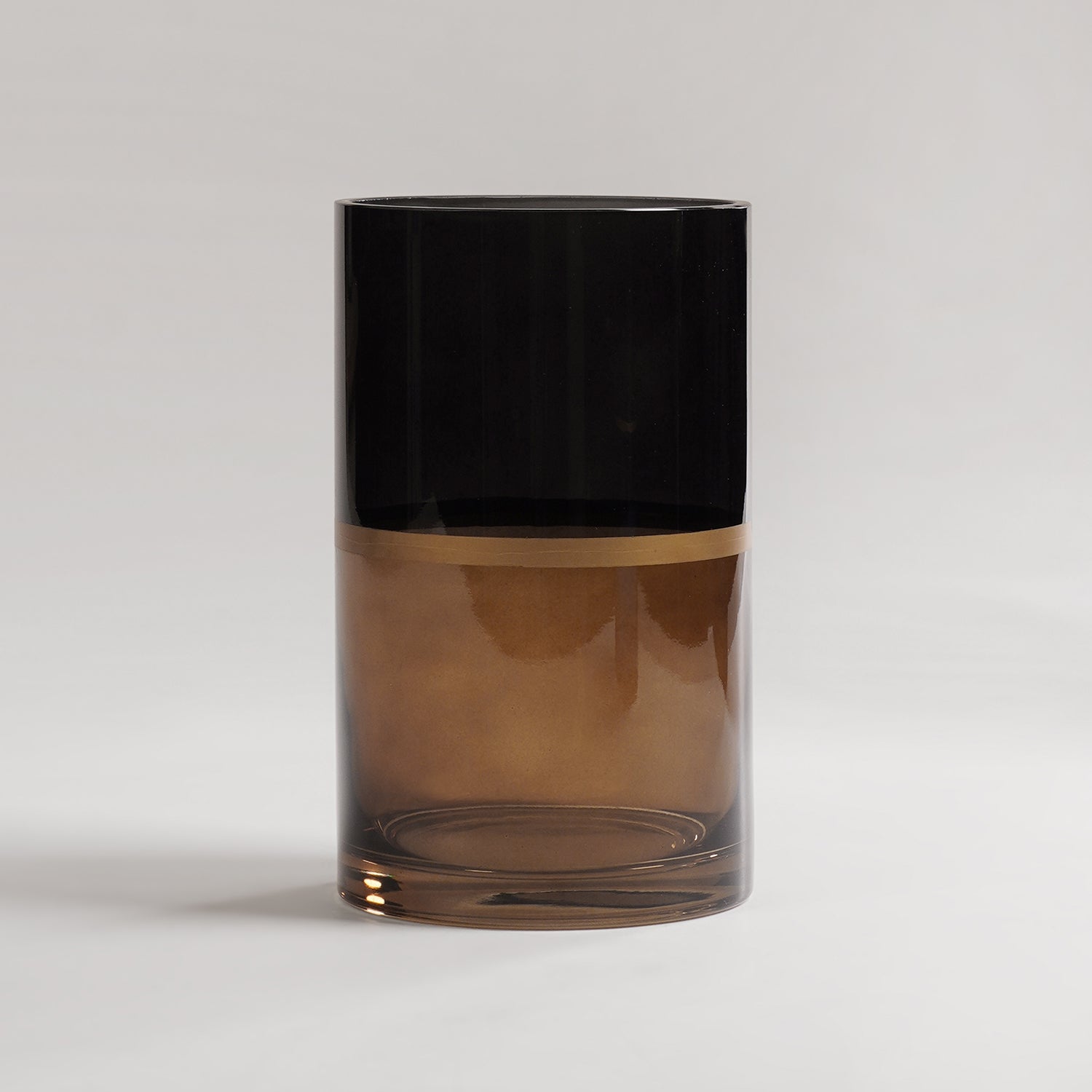 Brown & Black Two Tone Cylindrical Glass Vase