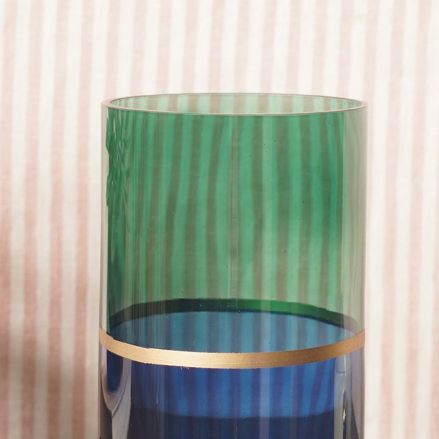 Green & Blue Two Tone Cylindrical Glass Vase