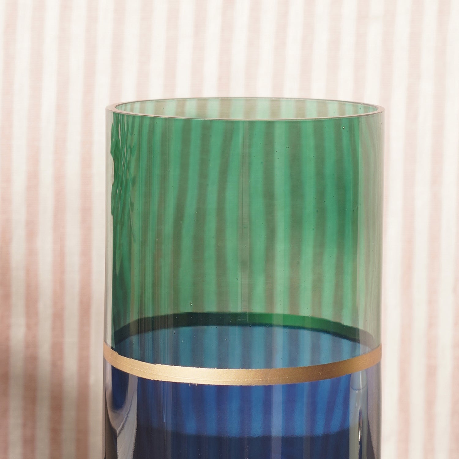 Green & Blue Two Tone Cylindrical Glass Vase