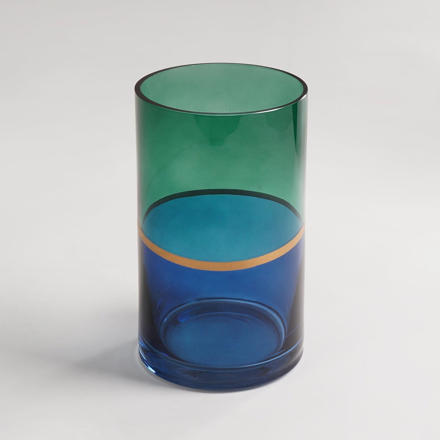 Green & Blue Two Tone Cylindrical Glass Vase