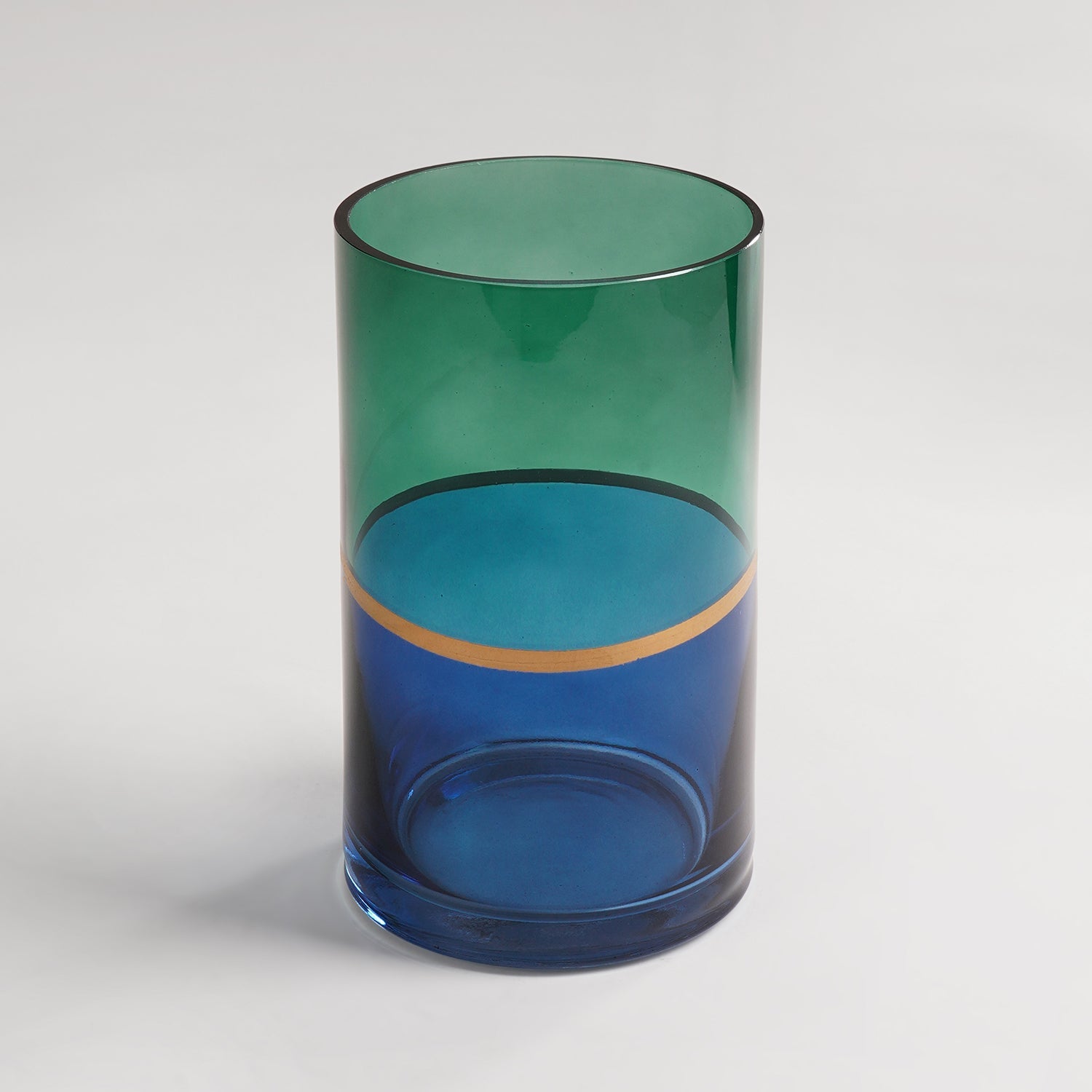 Green & Blue Two Tone Cylindrical Glass Vase