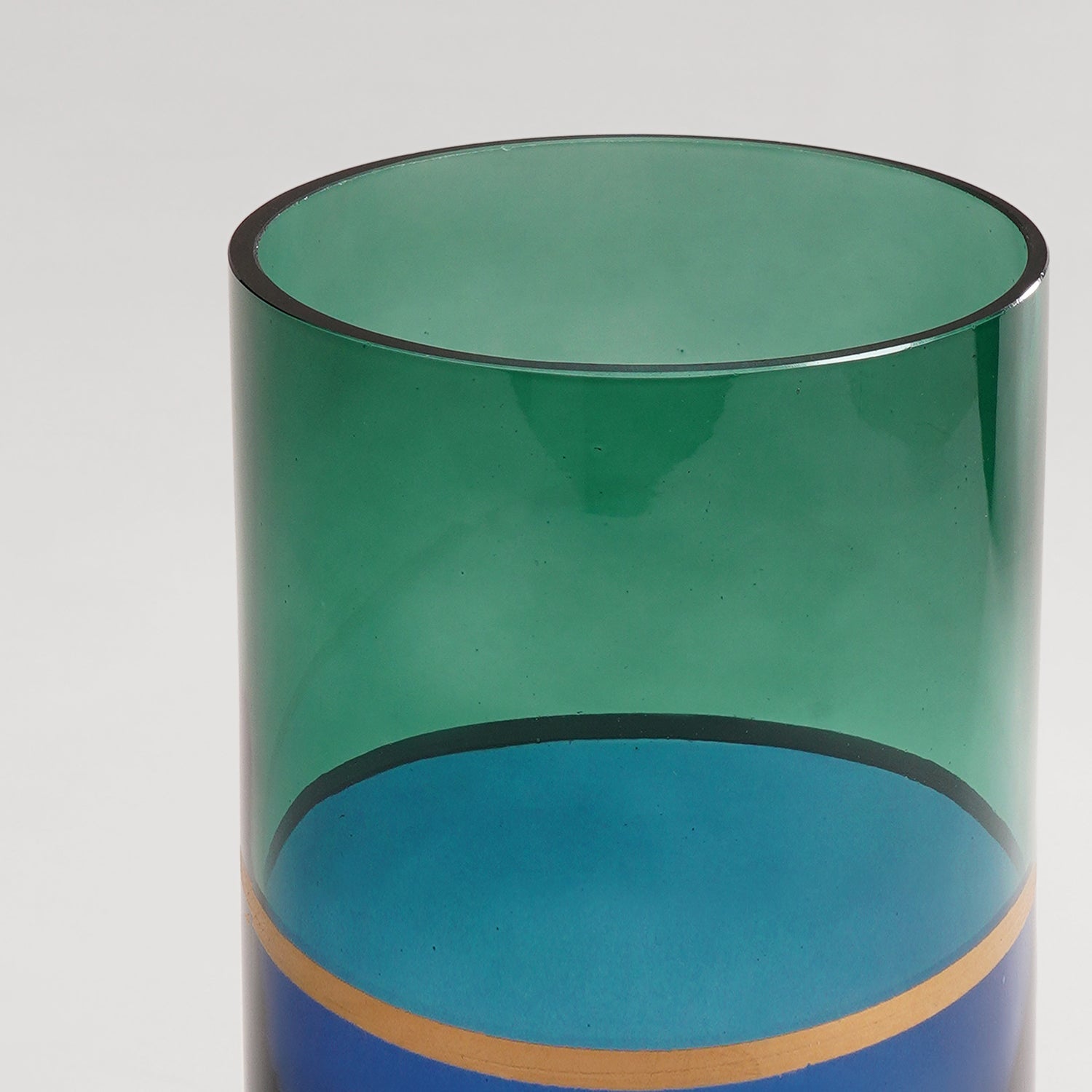 Green & Blue Two Tone Cylindrical Glass Vase