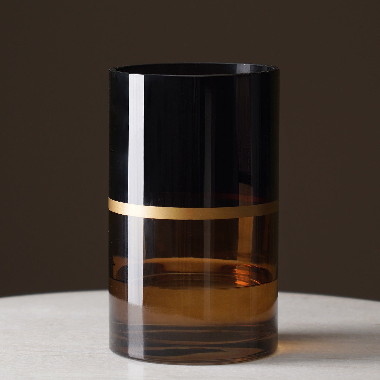 Brown Two Tone Cylindrical Glass Vase