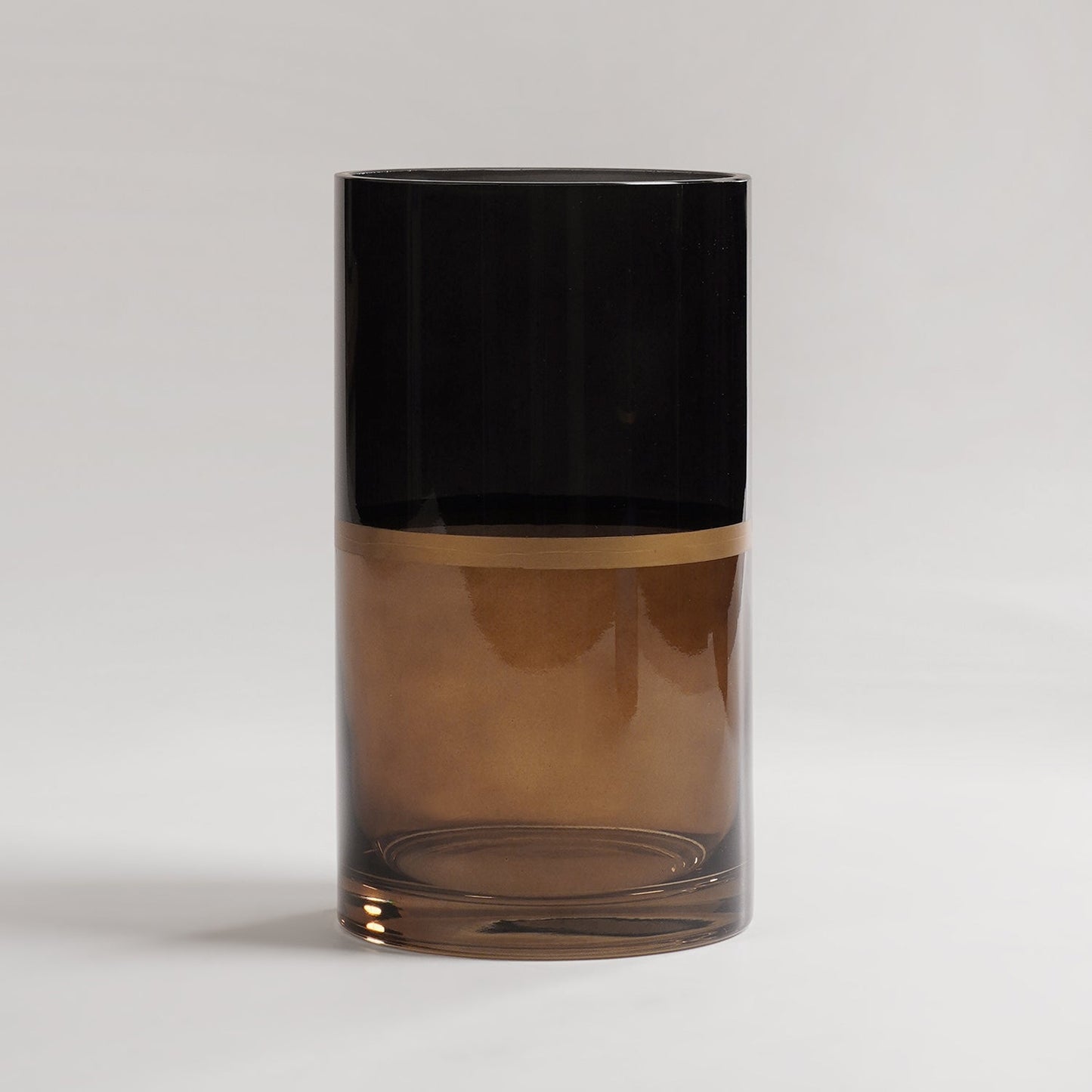 Brown Two Tone Cylindrical Glass Vase