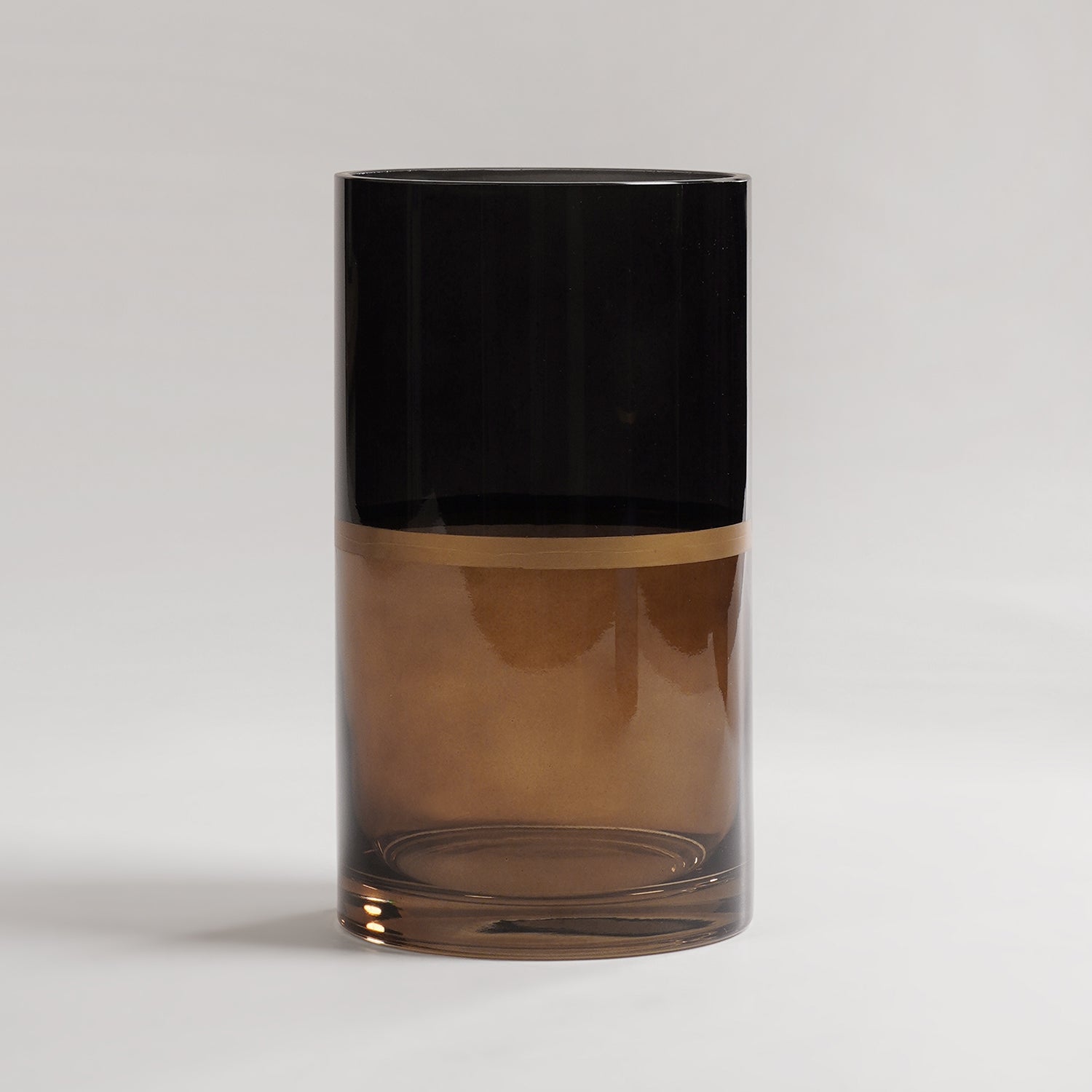 Brown Two Tone Cylindrical Glass Vase