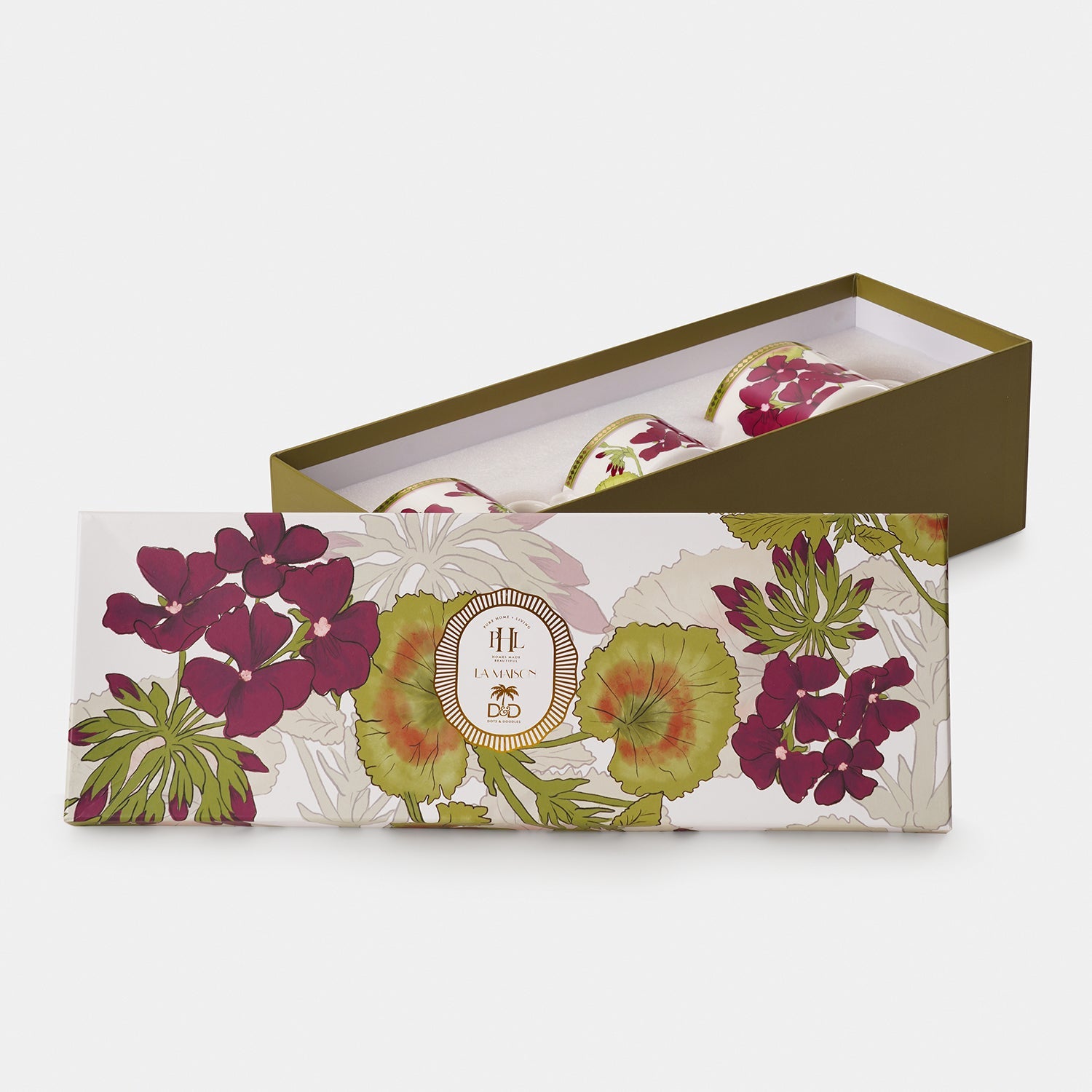 Set of 3 Red & Green Rosabay Print Tea Set