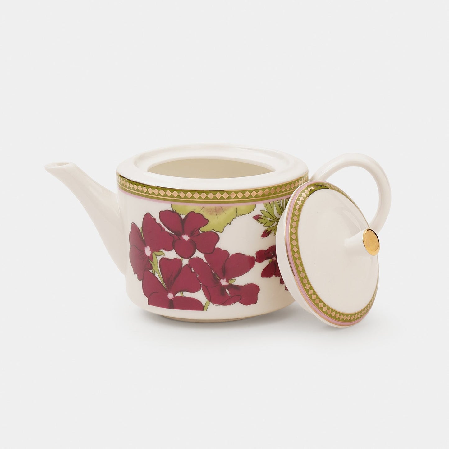 Set of 3 Red & Green Rosabay Print Tea Set