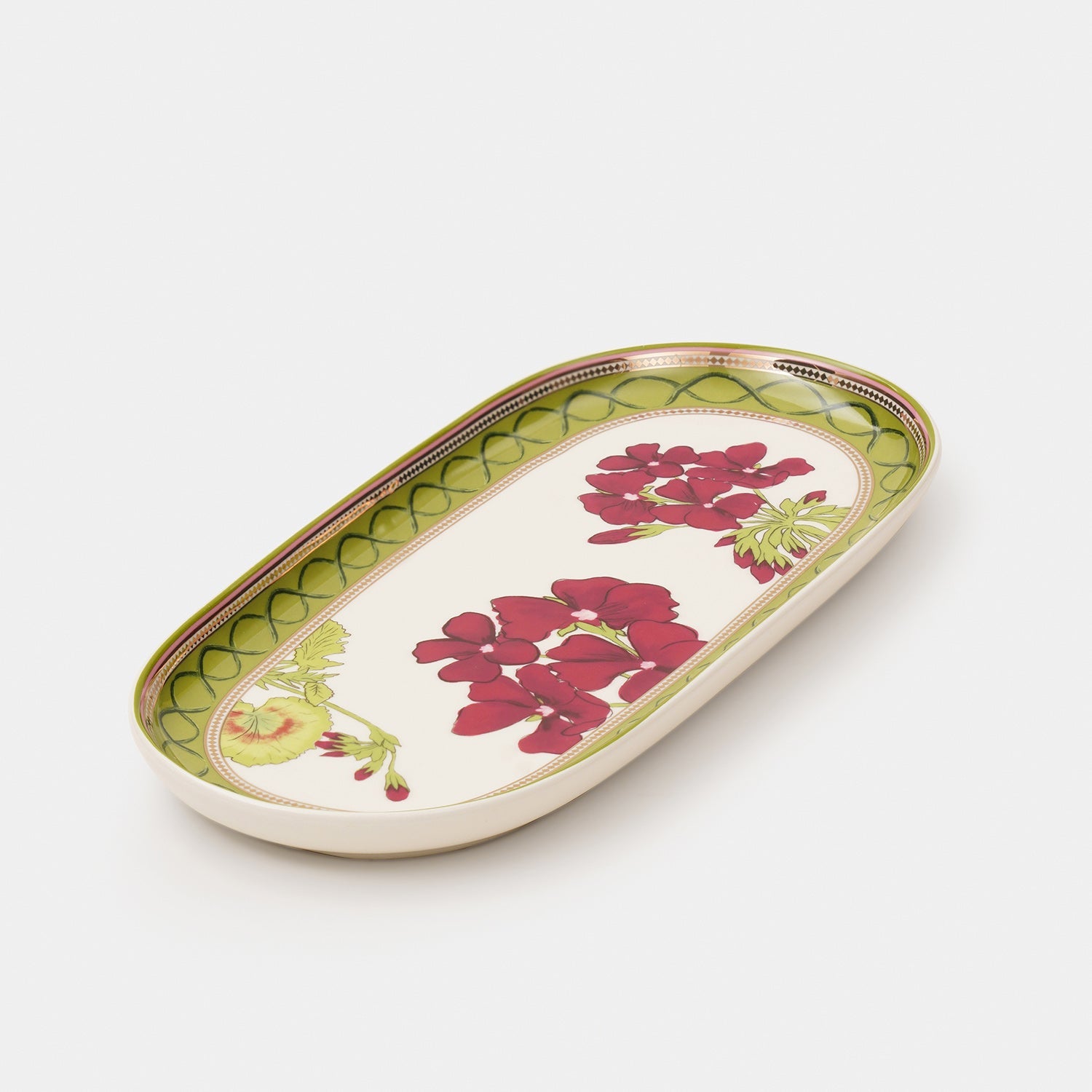 Set of 3 Red & Green Rosabay Print Platter & Bowls