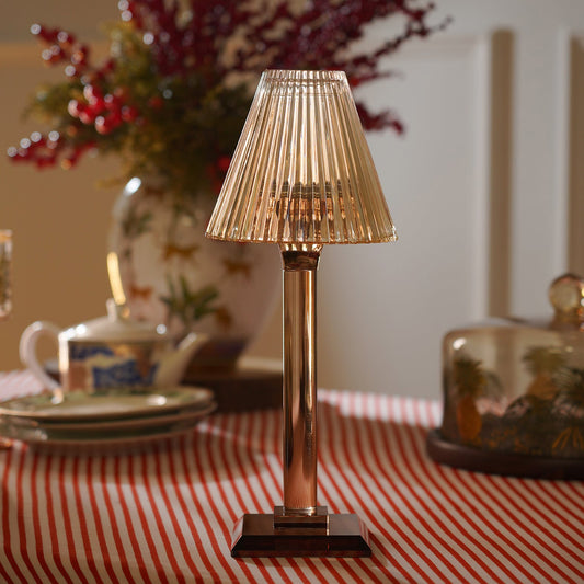 Amber Ribbed Glass Lamp Shaped Candle Holder