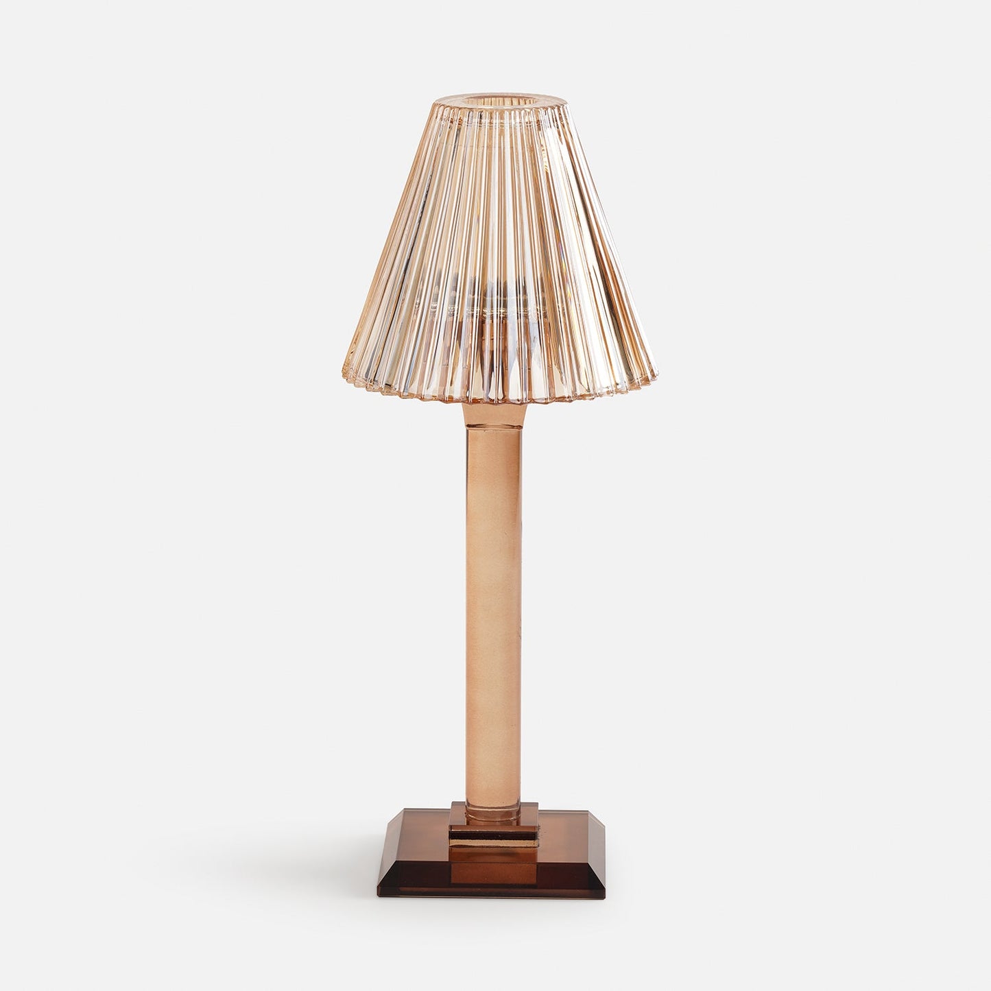 Amber Ribbed Glass Lamp Shaped Candle Holder