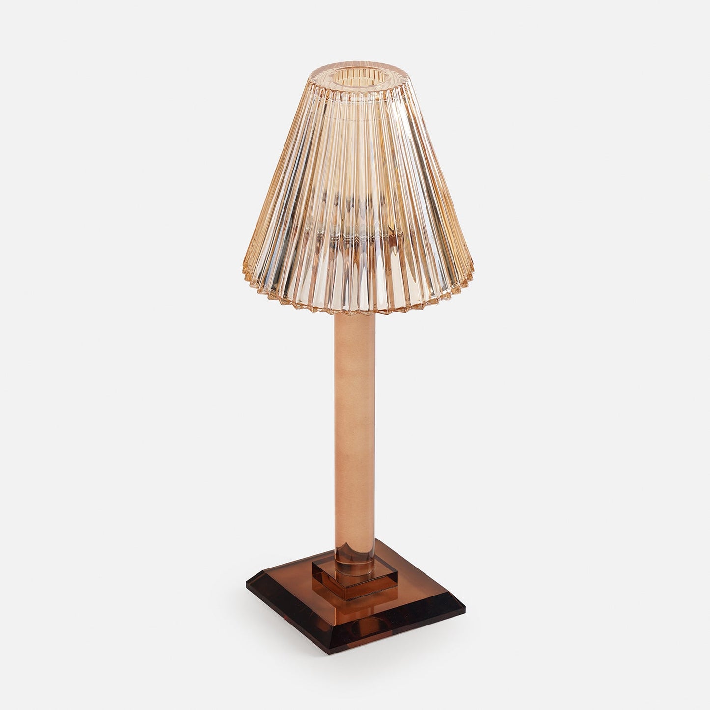 Amber Ribbed Glass Lamp Shaped Candle Holder