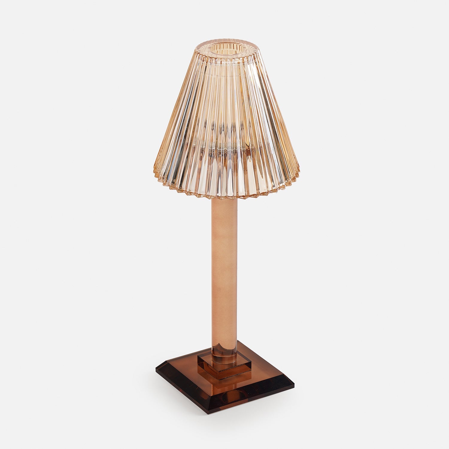 Amber Ribbed Glass Lamp Shaped Candle Holder