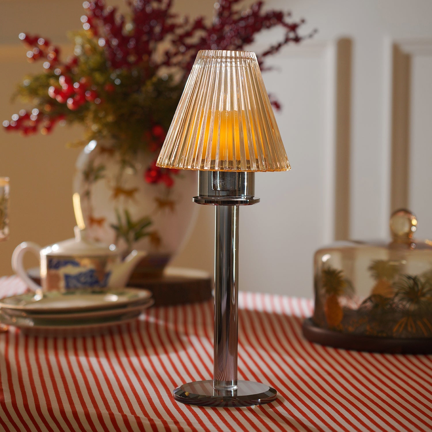 Amber Grey Glass Lamp Shaped Candle Holder