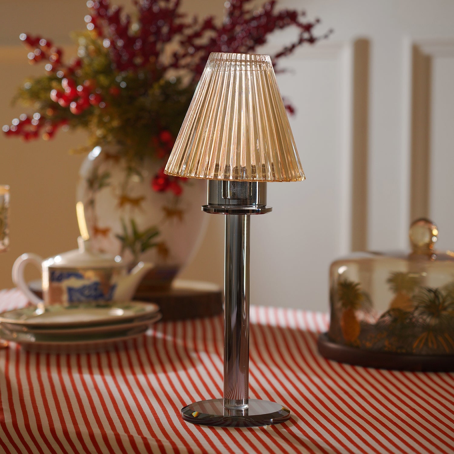 Amber Grey Glass Lamp Shaped Candle Holder
