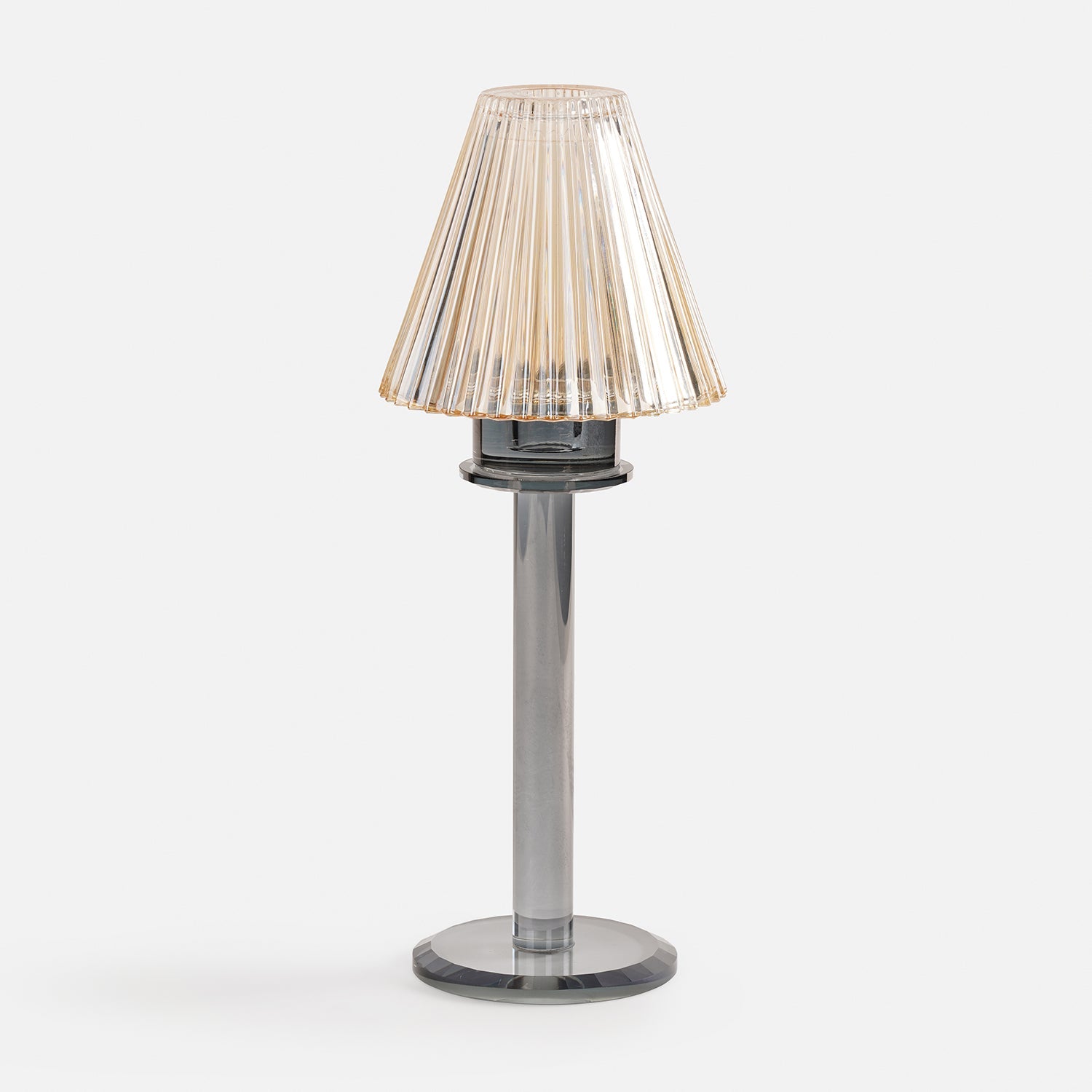Amber Grey Glass Lamp Shaped Candle Holder