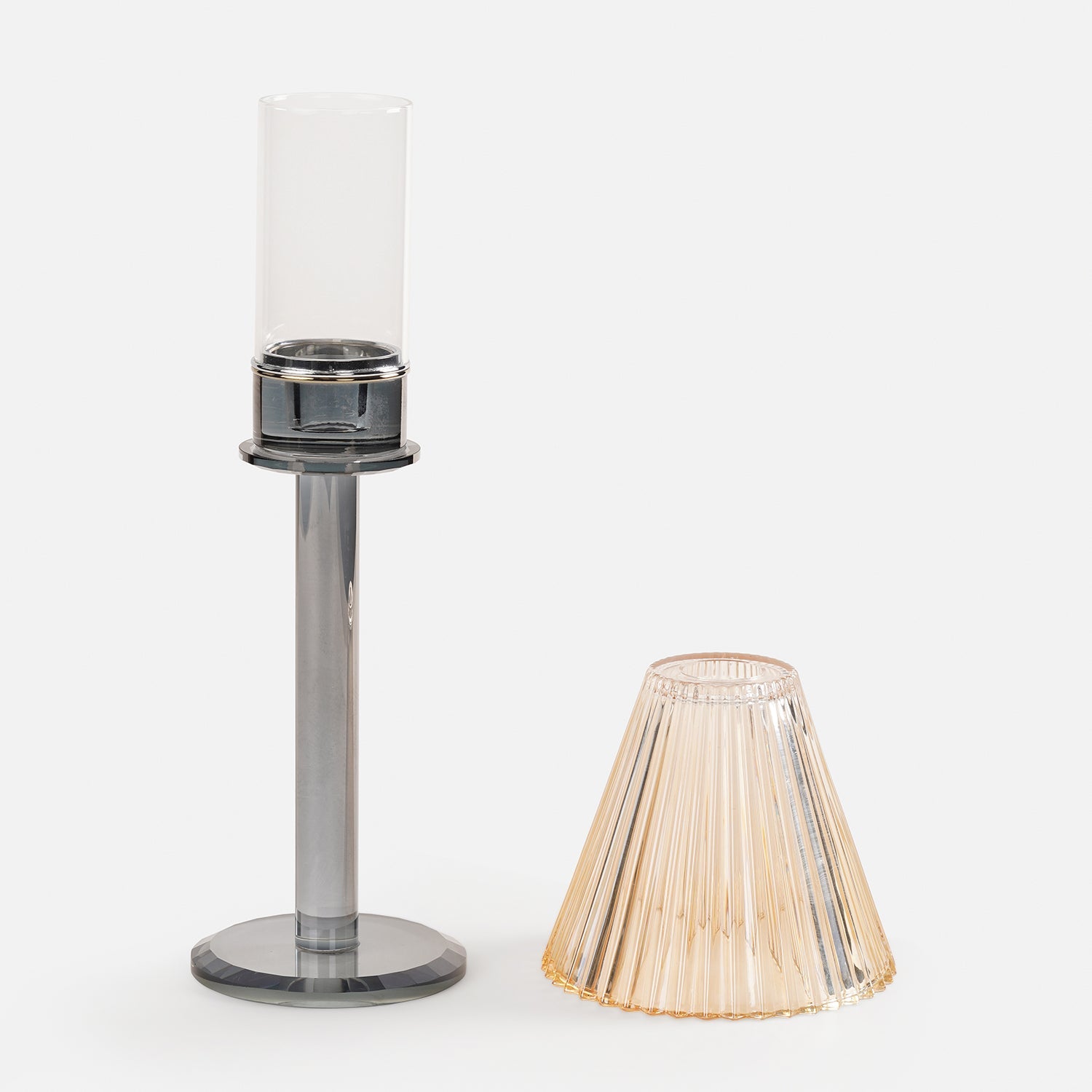 Amber Grey Glass Lamp Shaped Candle Holder