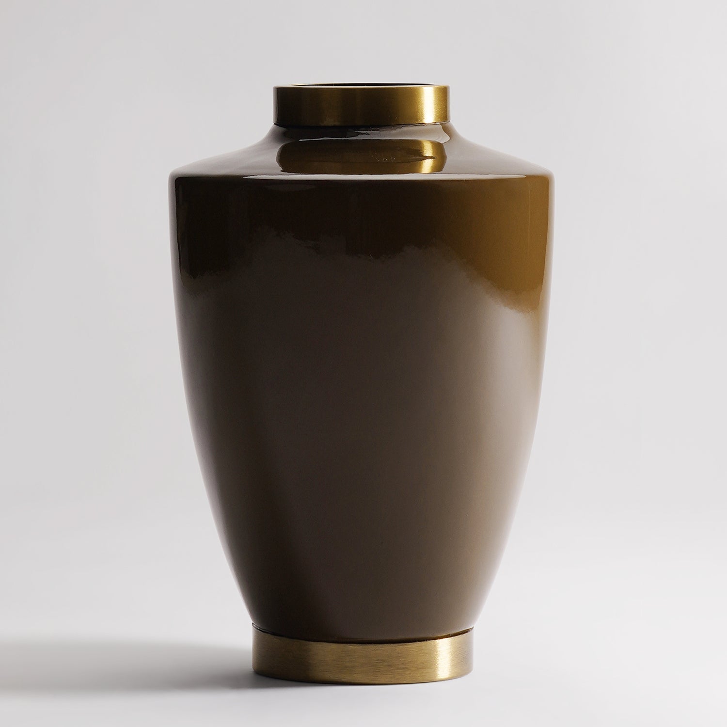 Brown Bottleneck Ceramic Vase with Gold Rim - Large