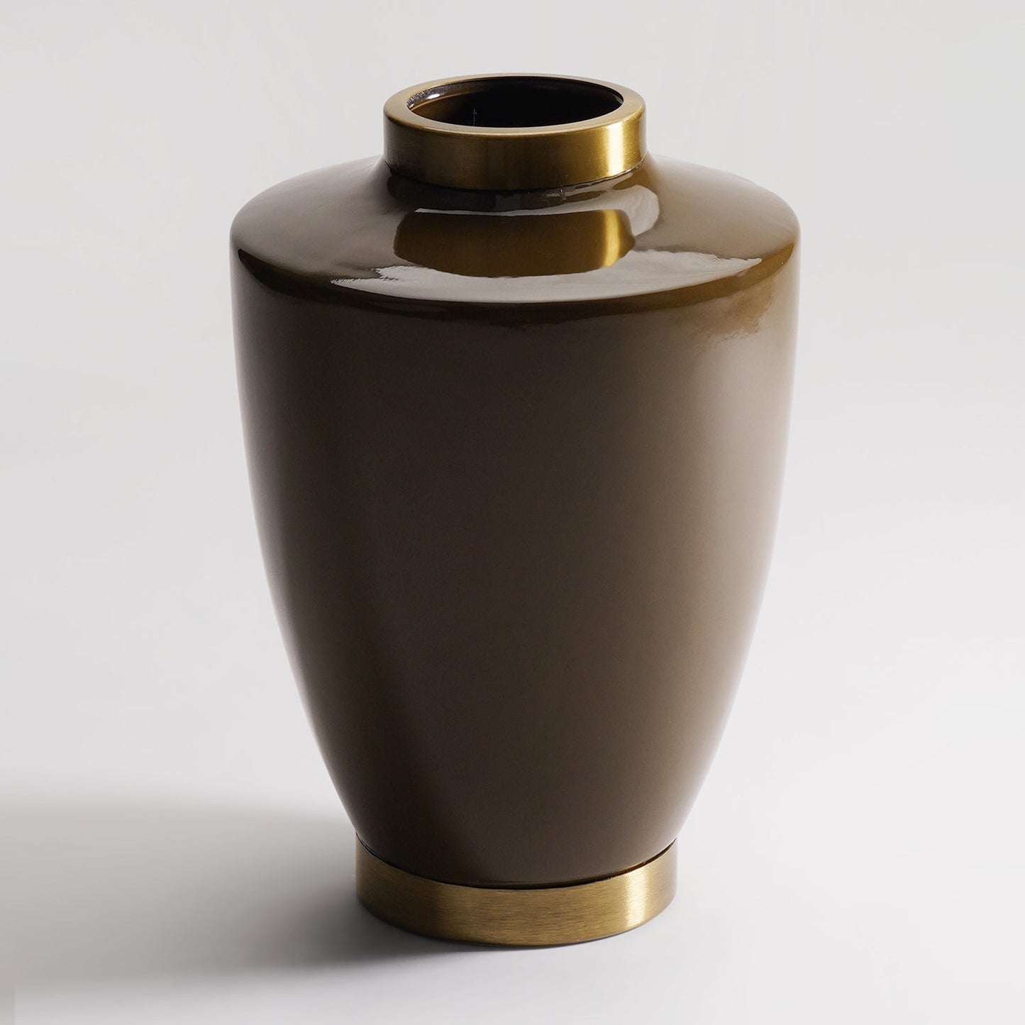 Brown Bottleneck Ceramic Vase with Gold Rim - Large