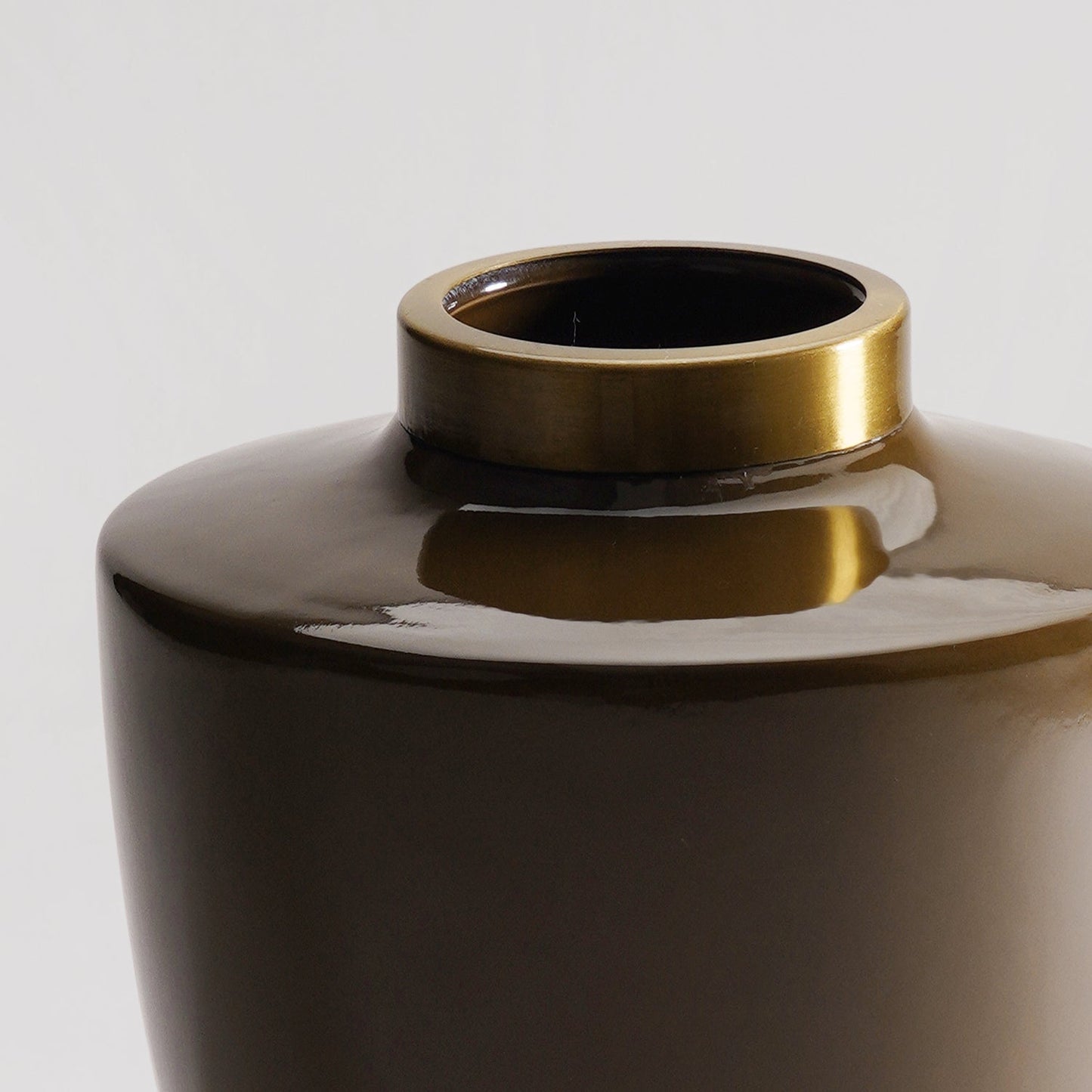 Brown Bottleneck Ceramic Vase with Gold Rim - Large