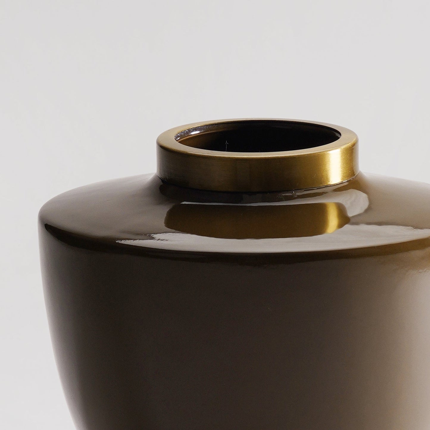 Brown Ceramic Bottleneck Vase with Gold Rim