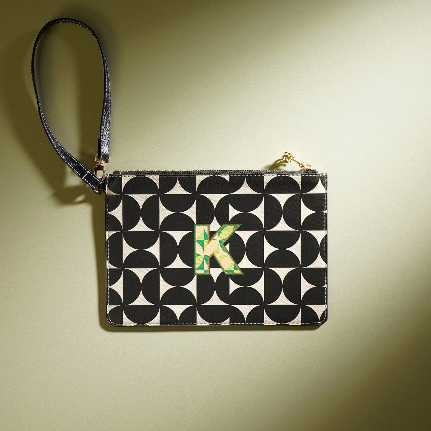 Black & Green K Flat Travel Pouch