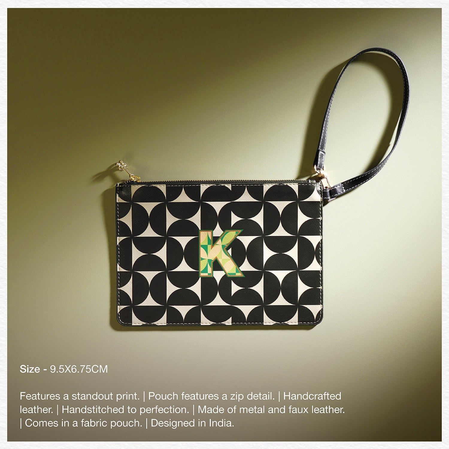 Black & Green K Flat Travel Pouch