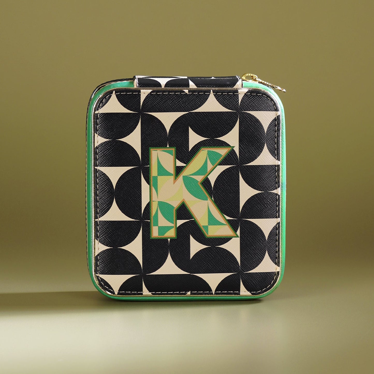 Black & Green K Faux Leather Jewellery Box