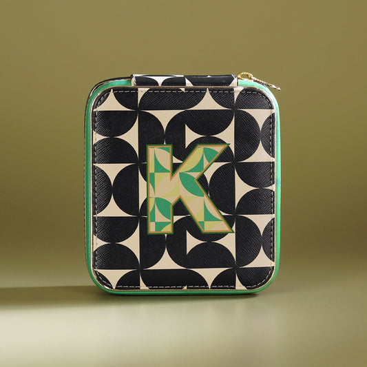 Black & Green K Faux Leather Jewellery Box