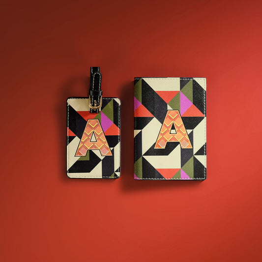 Set of 2 Orange & Pink A Passport Holder & Luggage Tag