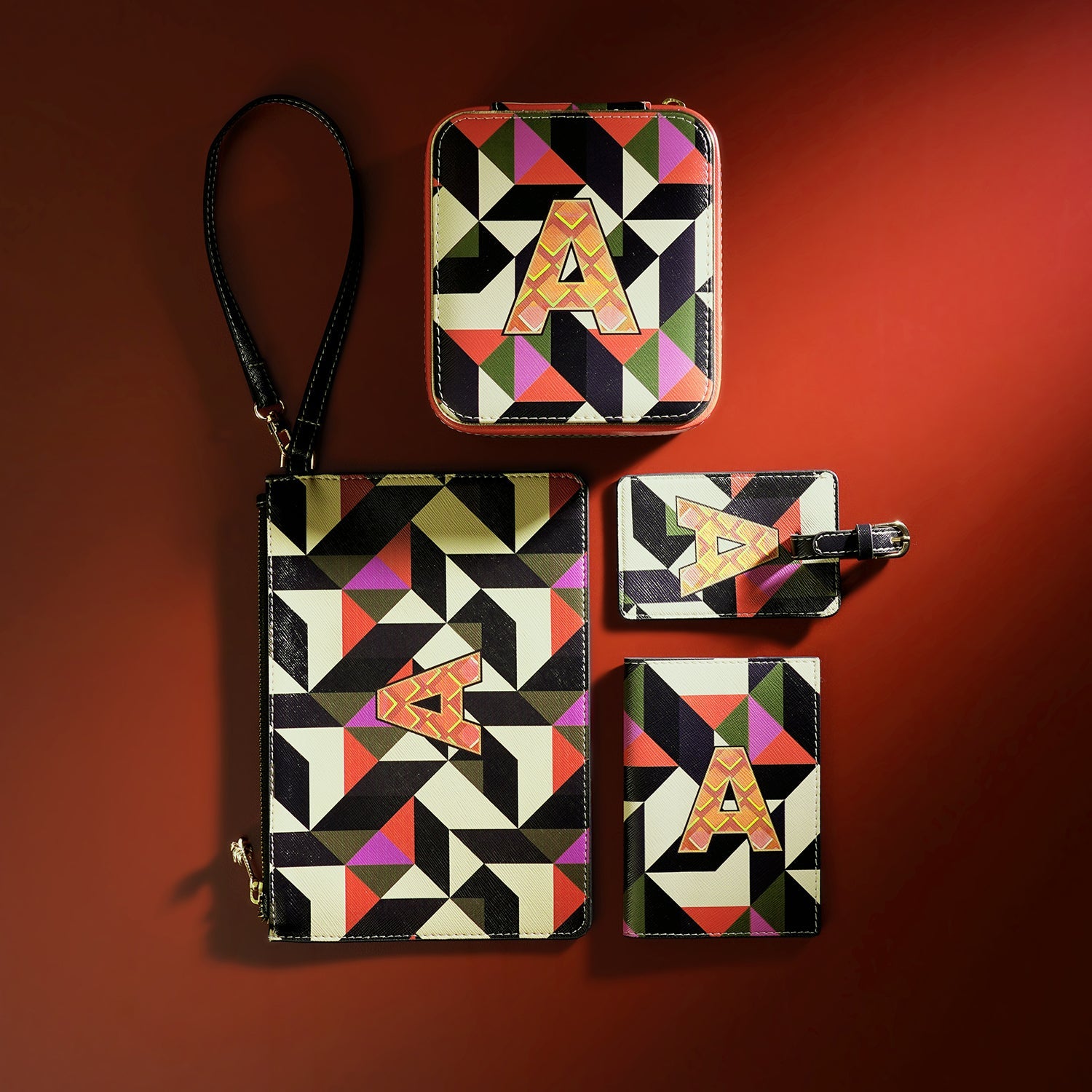 Set of 2 Orange & Pink A Passport Holder & Luggage Tag
