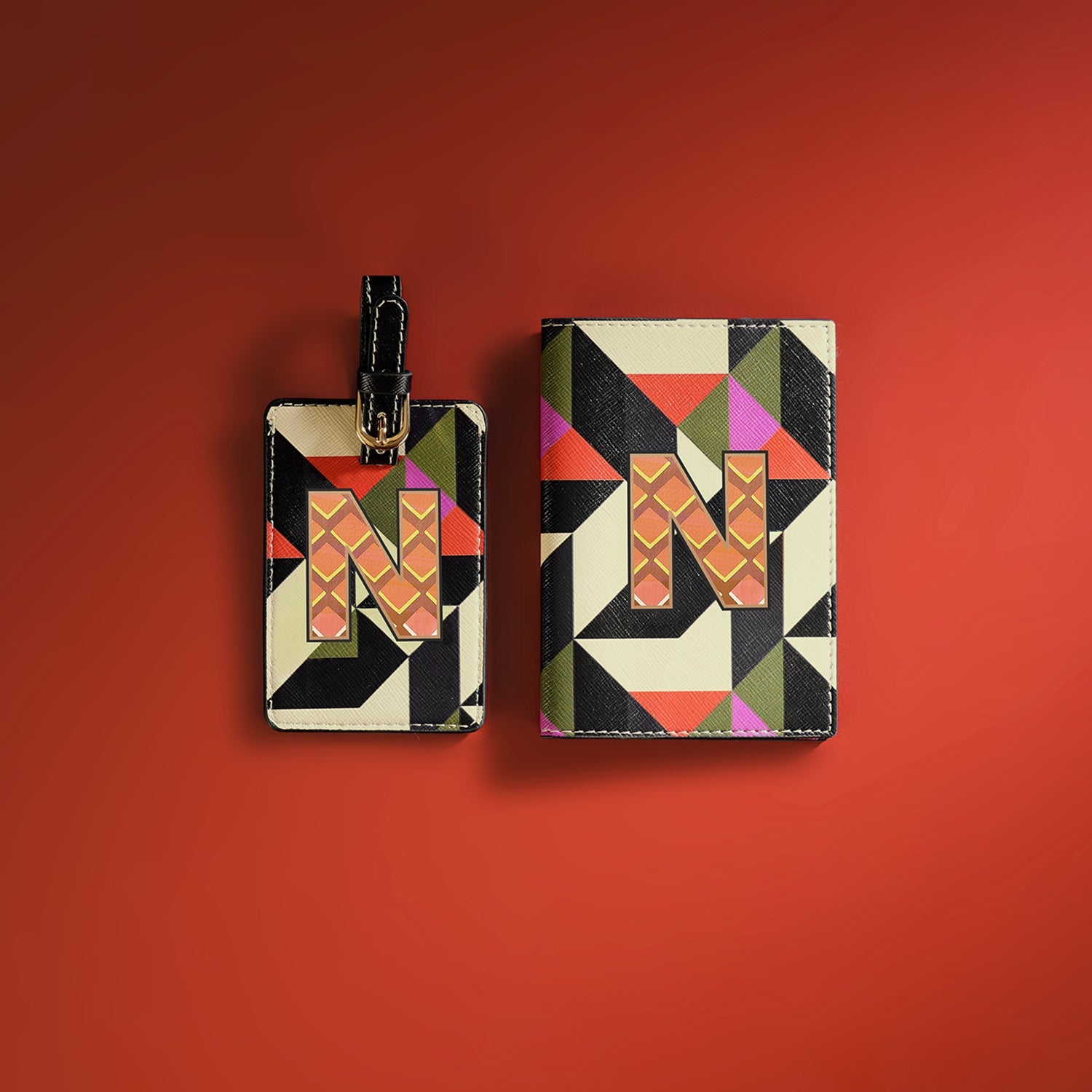 Set of 2 Orange & Pink N Passport Holder & Luggage Tag