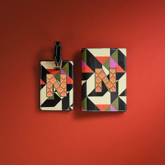 Set of 2 Orange & Pink N Passport Holder & Luggage Tag